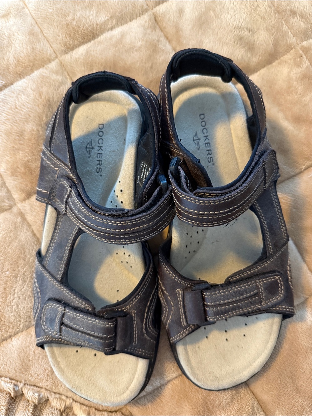 Dockers  Dark Brown Hook-and-Loop Leather Sport Sandals